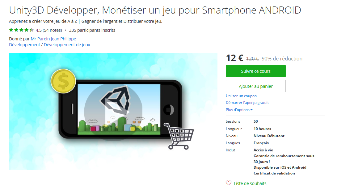 Unity3D Développer, Monétiser un jeu pour Smartphone ANDROID